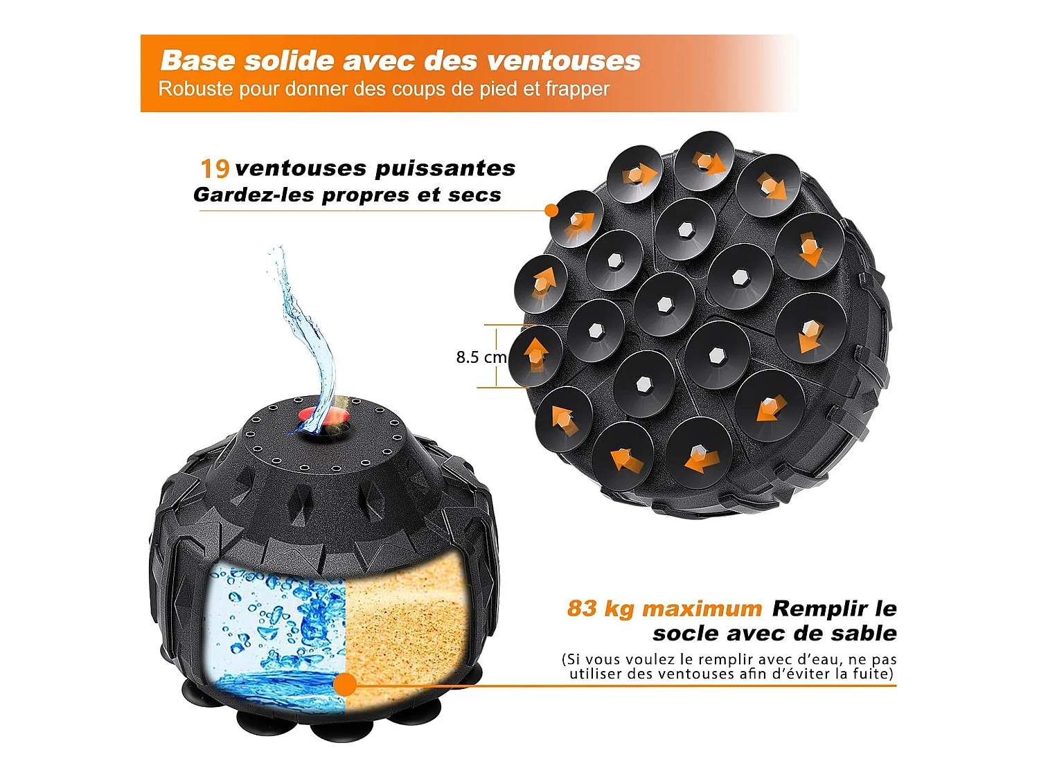 Dripex Sac de Boxe Autoportant avec Gants Sac de Frappe sur Pied 178 cm Punching Ball avec 19 Ventouses pour Muay Thai Kickboxing