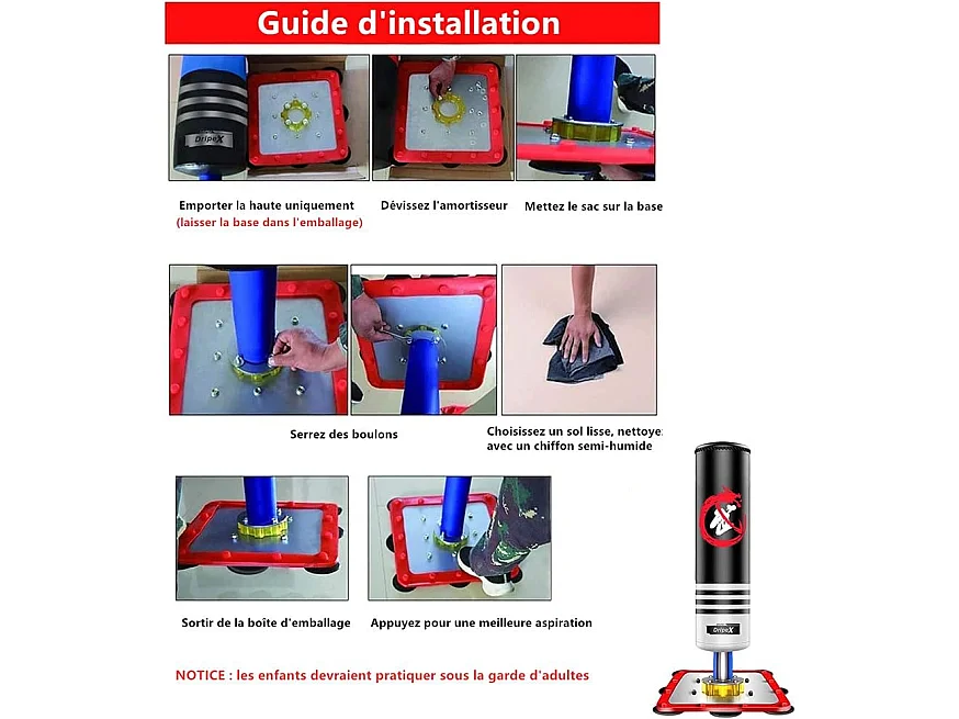 Dripex PunchingBall Enfant 120 cm Sac de Frappe Boxe sur Pied avec 12 Ventouses pour Karat Taekwondo MMA Noir