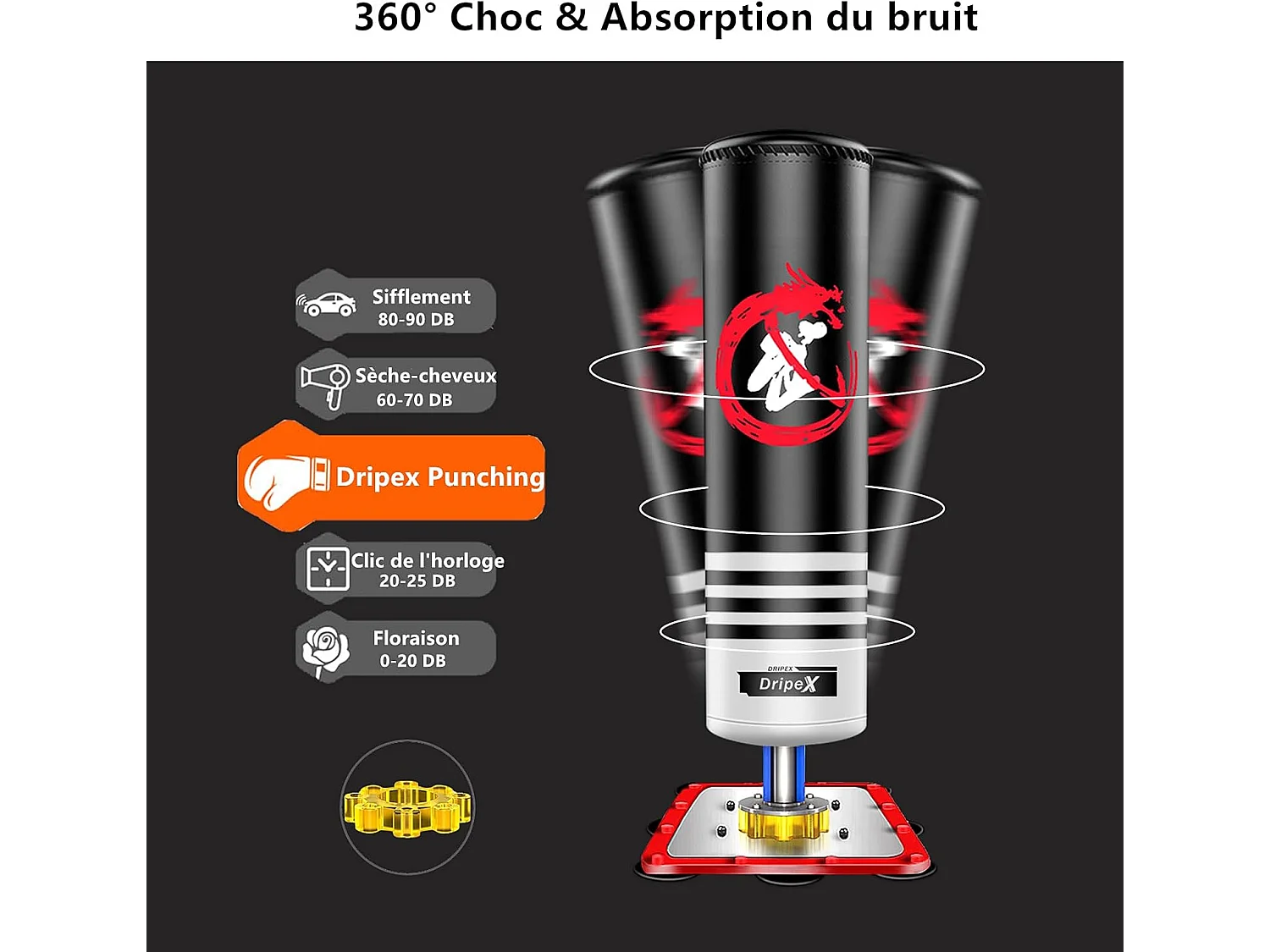 Dripex PunchingBall Enfant 120 cm Sac de Frappe Boxe sur Pied avec 12 Ventouses pour Karat Taekwondo MMA Noir