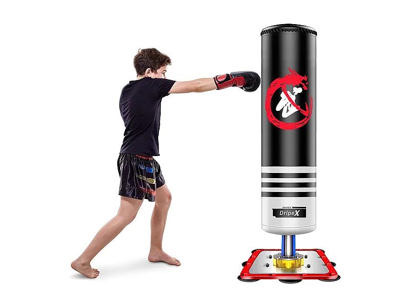 Dripex PunchingBall Enfant 120 cm Sac de Frappe Boxe sur Pied avec 12 Ventouses pour Karat Taekwondo MMA Noir