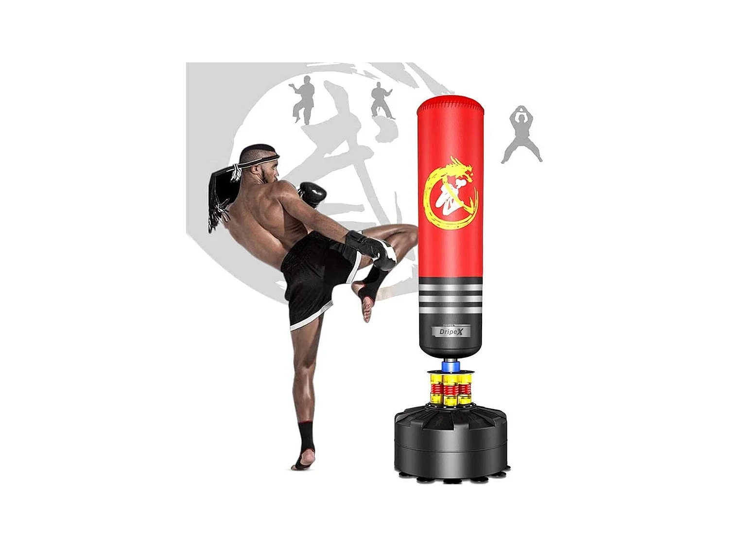 Dripex Sac de Frappe sur Pied Adulte 175cm Sac de Boxe Autoportant MMA Punching Ball pour Karat Fitness Taekwondo Rouge