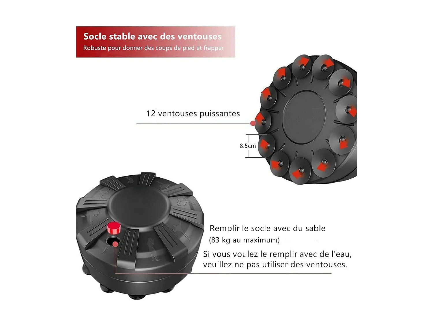 Dripex Sac de Frappe sur Pied Adulte 175cm Sac de Boxe Autoportant MMA Punching Ball pour Karat Fitness Taekwondo Rouge