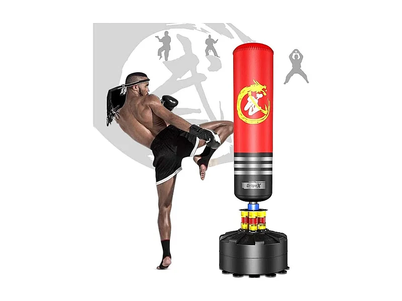 Dripex Sac de Frappe sur Pied Adulte 175cm Sac de Boxe Autoportant MMA Punching Ball pour Karat Fitness Taekwondo Rouge