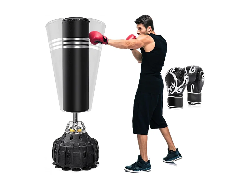 Moziel Sac de Frappe sur Pied 178 cm avec Gants Punching Bag Debout Adulte Sac de Frappe Boxe Autoportant 19 Ventouses avec Systme