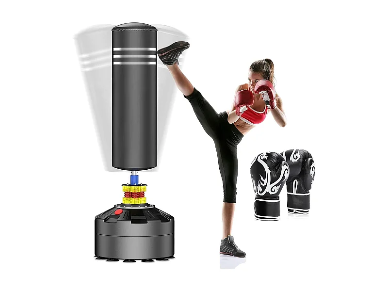 Moziel Sac de Frappe sur Pied avec Gants Punching Bag Debout pour Adulte 175 cm Sac de Boxe Autoportant avec 12 VentousesNoir