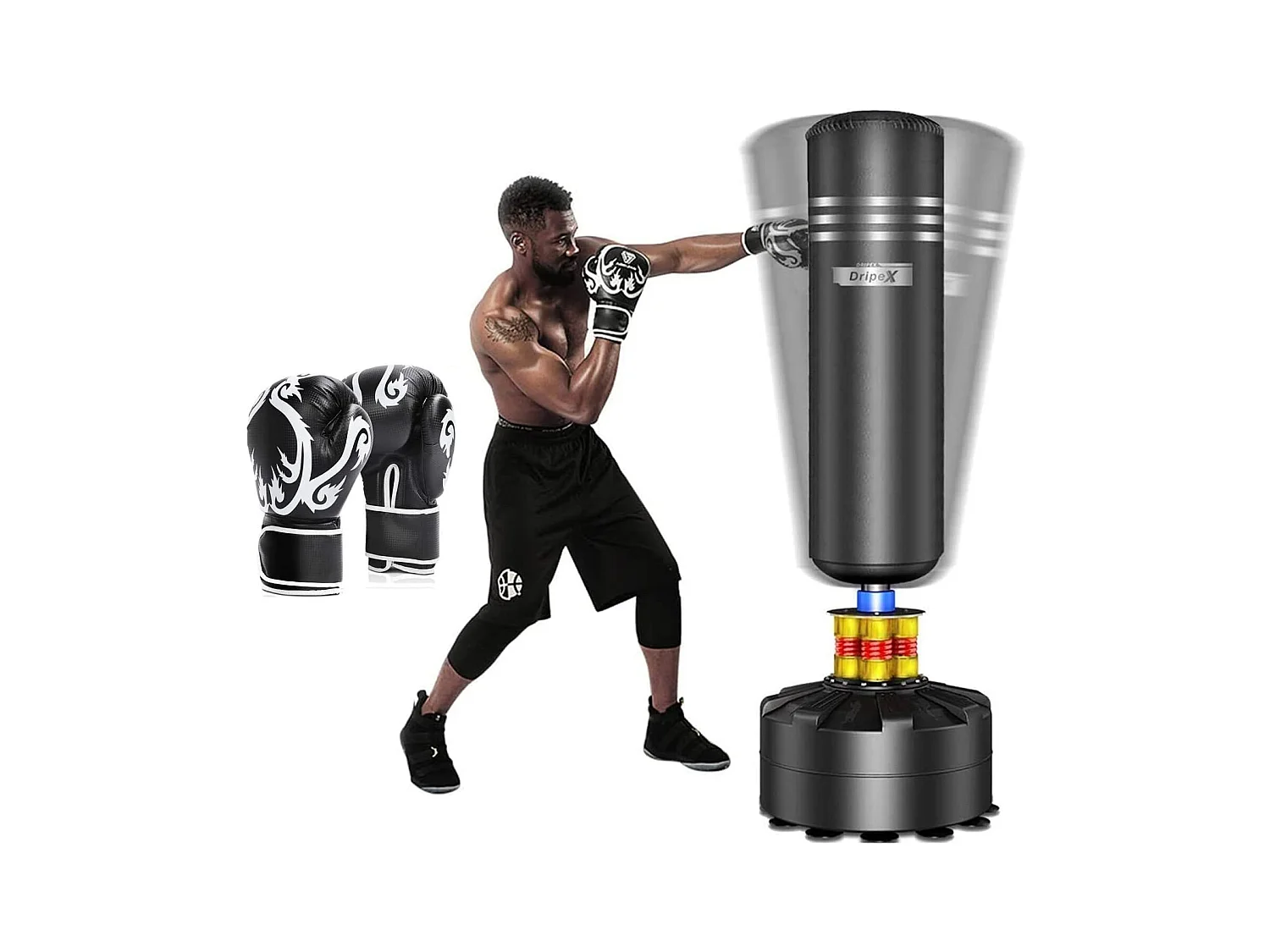 Dripex Sac de Frappe sur Pied Adulte avec Gants 175 cm Sac de Boxe Autoportant MMA Punching Ball pour Karat Fitness Taekwondo Noi