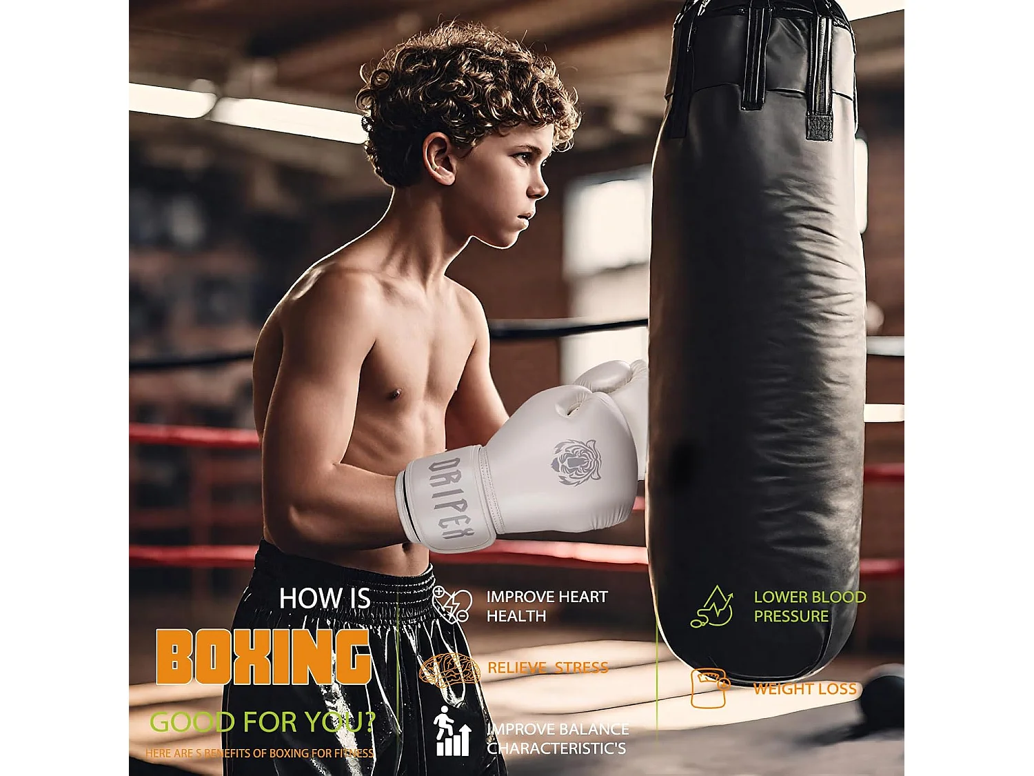 Dripex Gants de Boxe 8 oz Gants dEntranement de Boxe PU Cuir Gants Sac de Frappe Homme Femme Boxing Gloves Professionnels pour Art