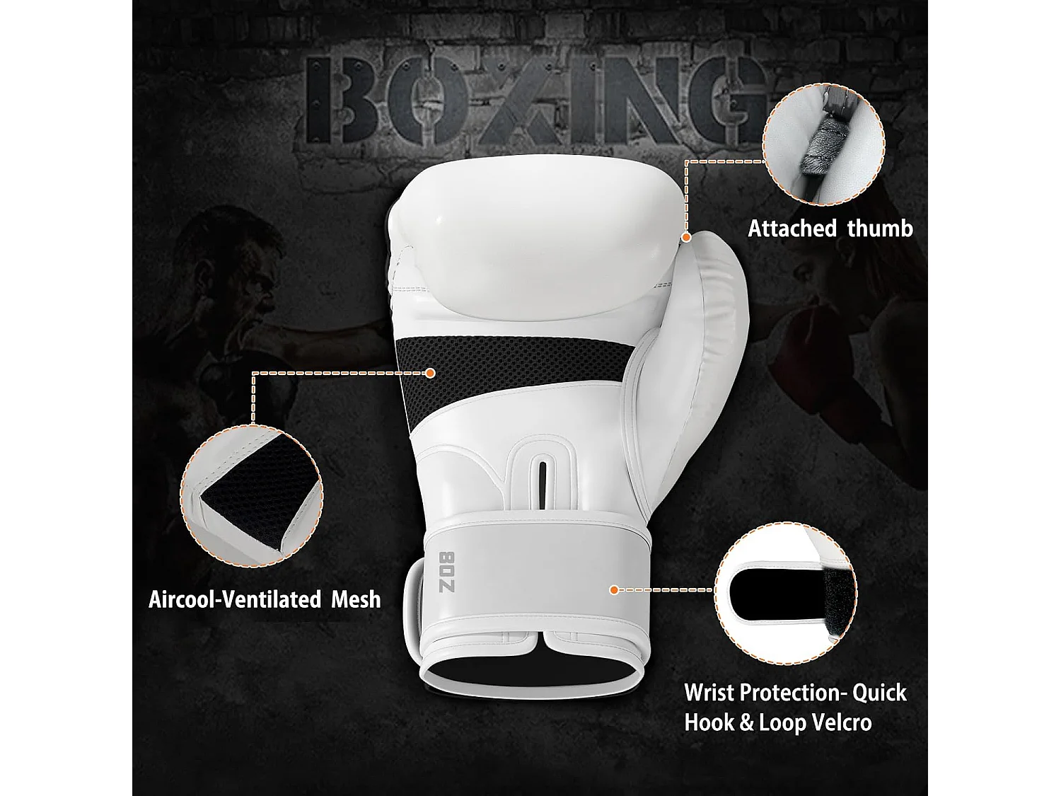 Dripex Gants de Boxe 8 oz Gants dEntranement de Boxe PU Cuir Gants Sac de Frappe Homme Femme Boxing Gloves Professionnels pour Art
