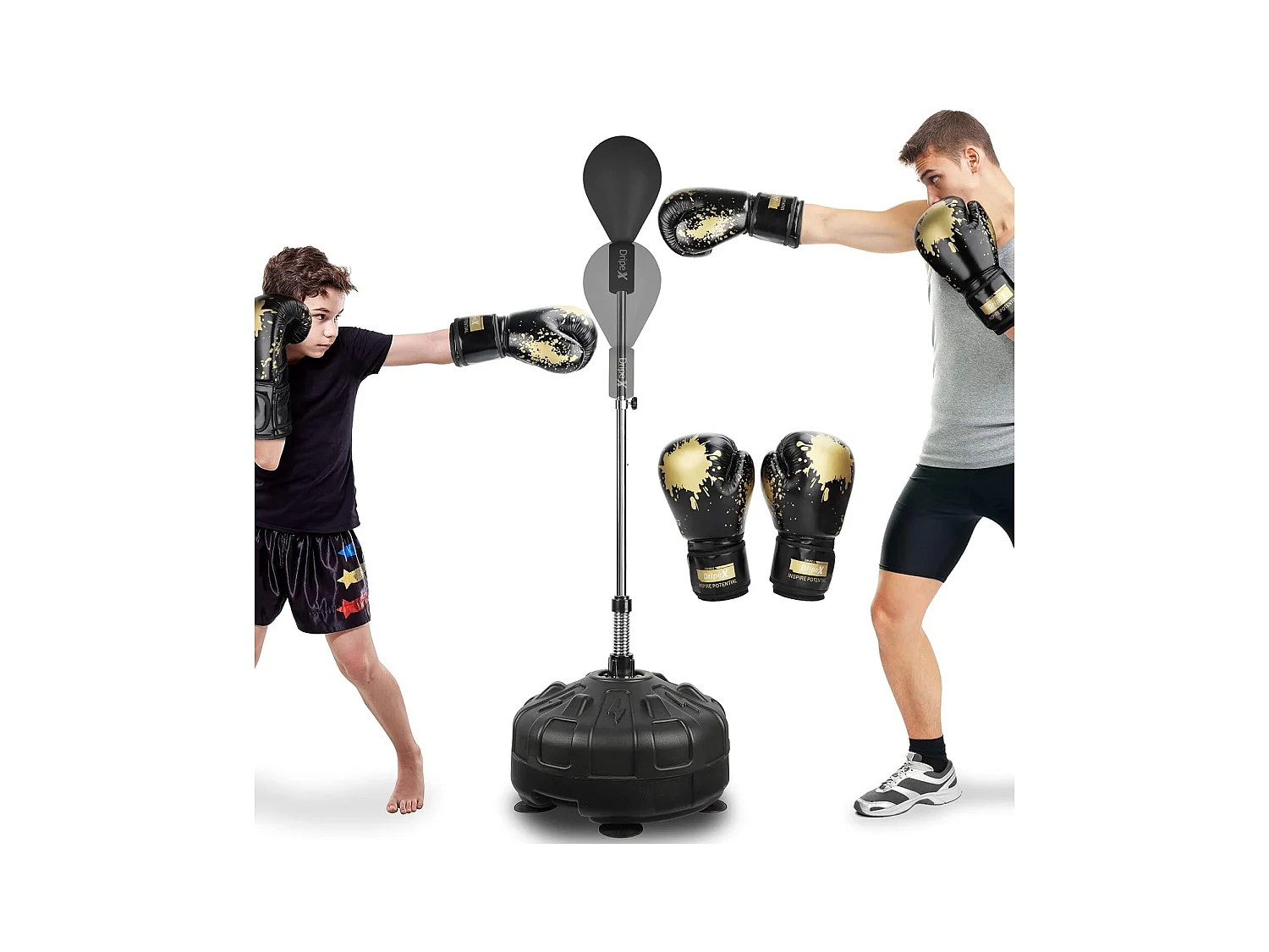 Dripex Punching Ball sur Pied avec Gants Enfant Sac de Frappe Boxe avec Base 6 Ventouses Hauteur Rglable 135-155 cm Noir
