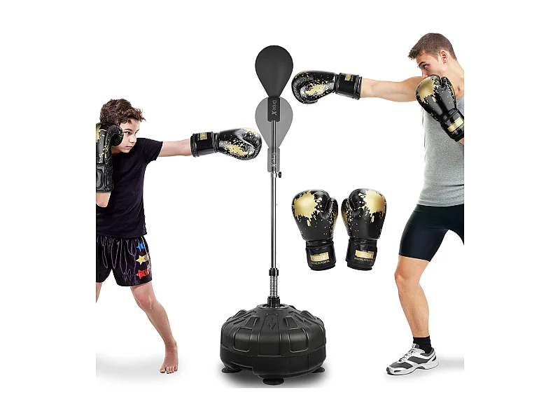 Dripex Punching Ball sur Pied avec Gants Enfant Sac de Frappe Boxe avec Base 6 Ventouses Hauteur Rglable 135-155 cm Noir