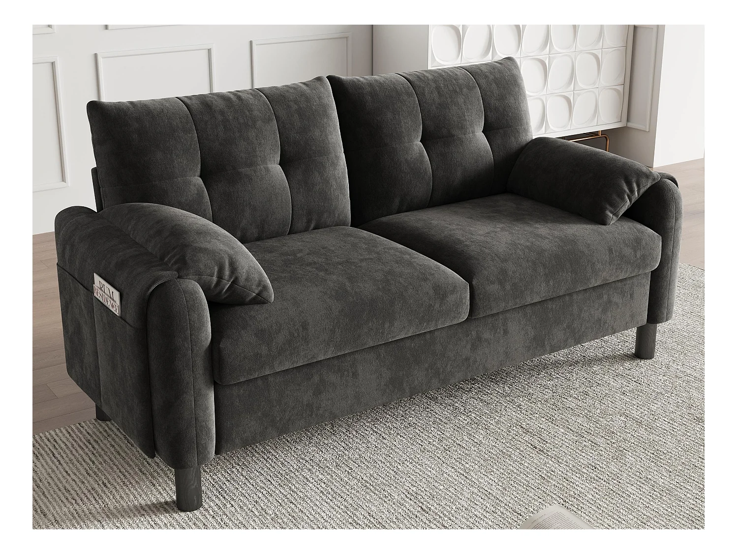 Canapé 2 places moderne 158x80x88,5cm - avec coussins épais - Tissu chenille - gris