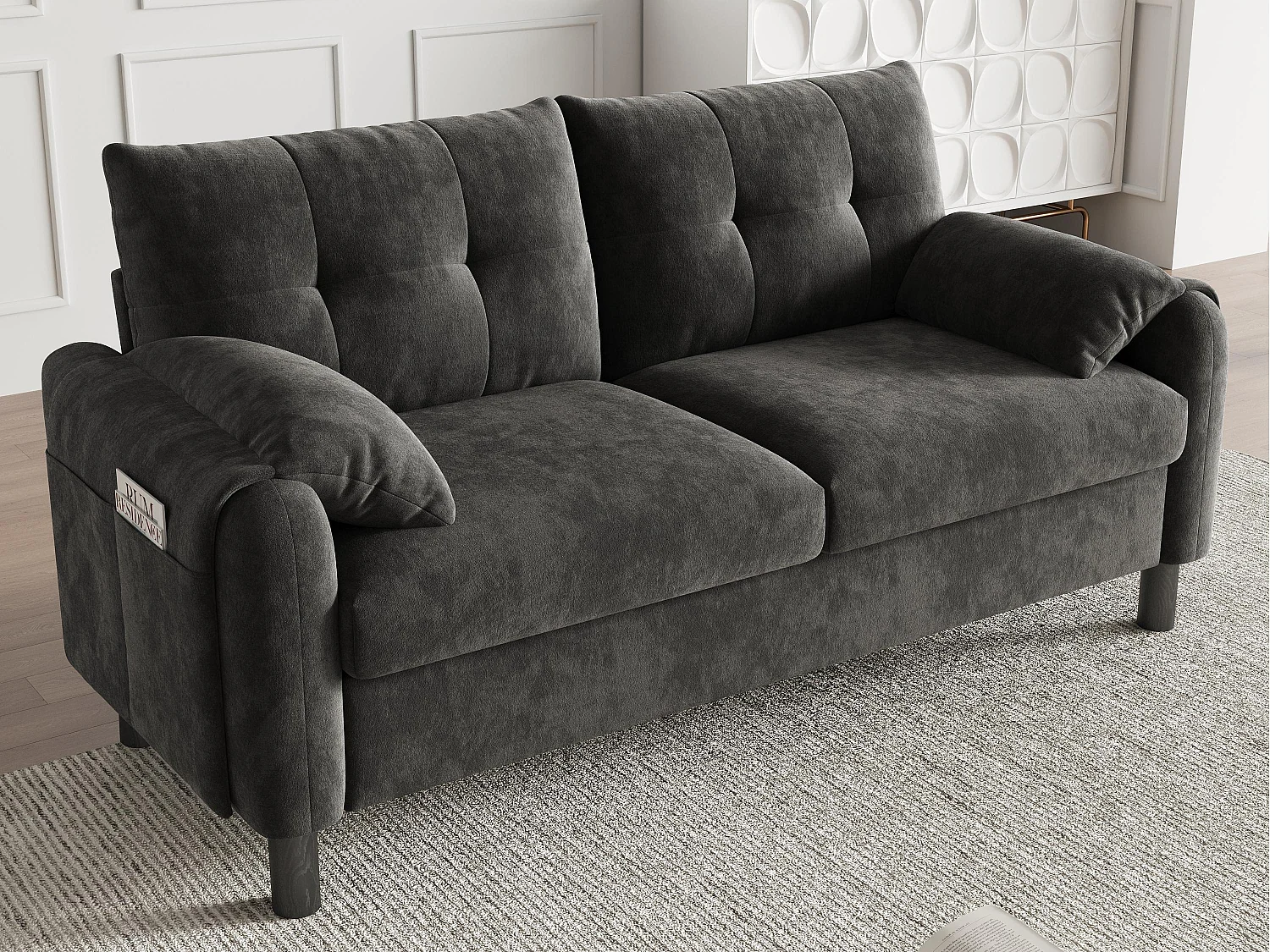 Canapé 2 places moderne 158x80x88,5cm - avec coussins épais - Tissu chenille - gris