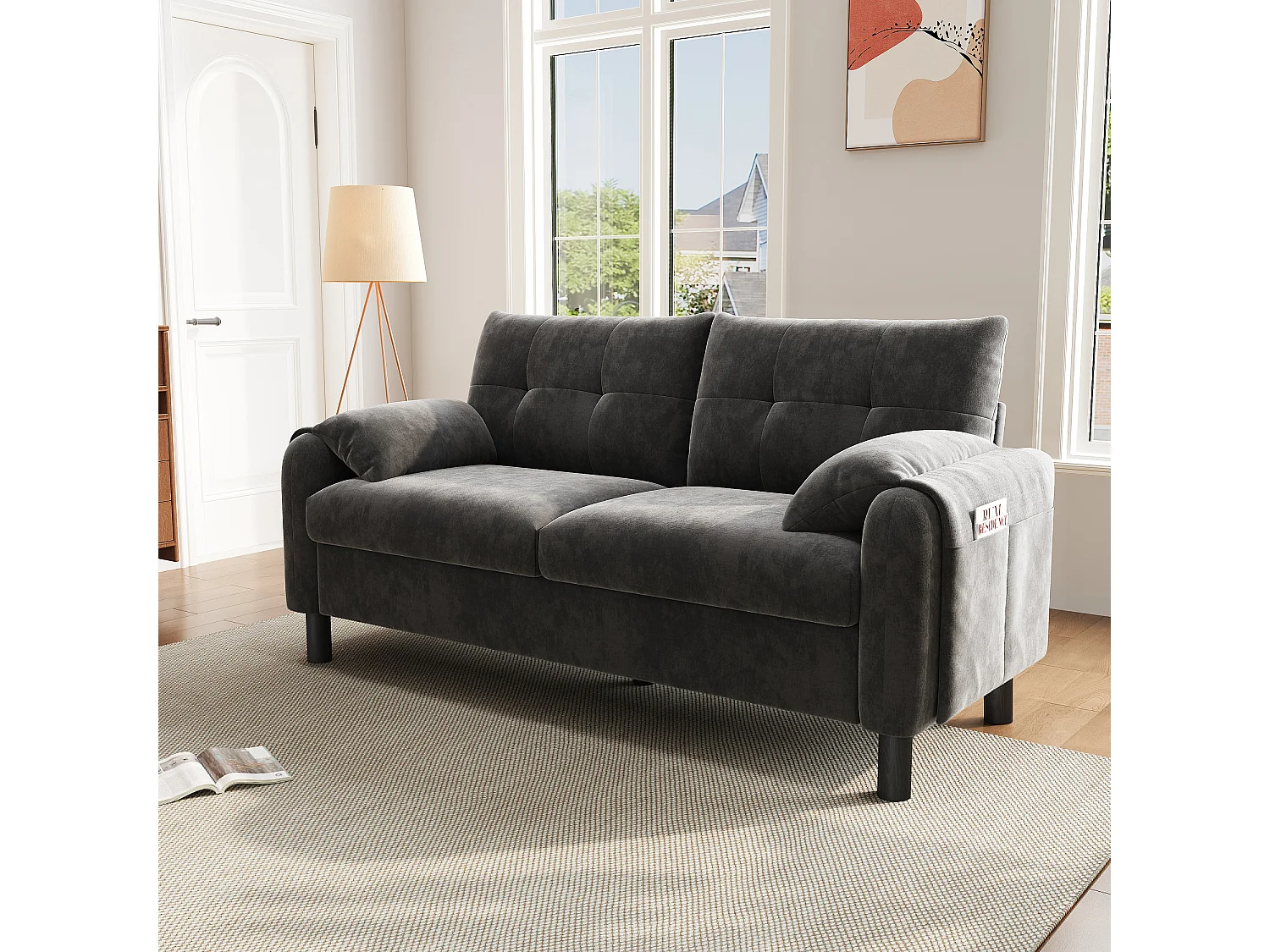 Canapé 2 places moderne 158x80x88,5cm - avec coussins épais - Tissu chenille - gris