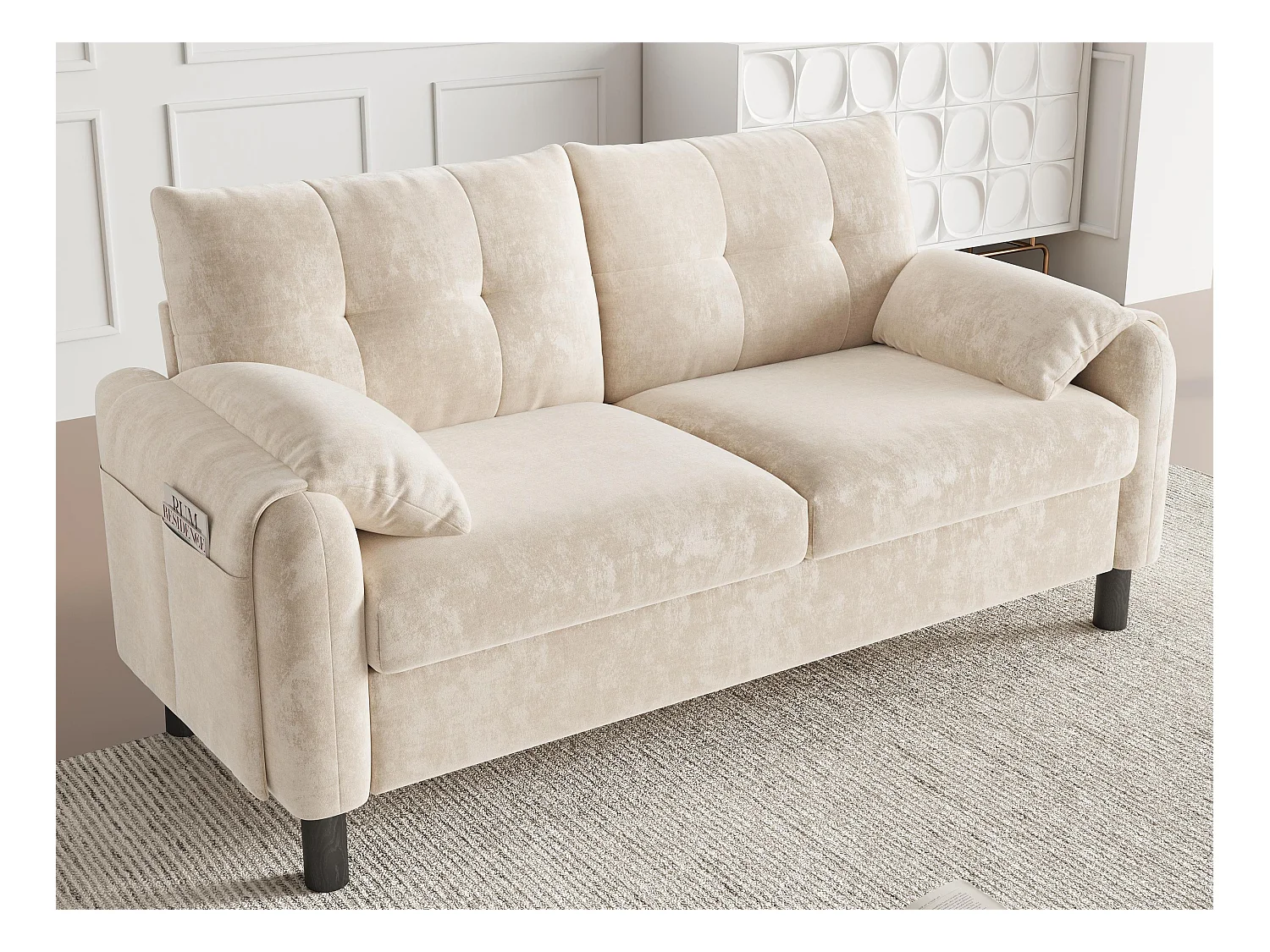 Canapé 2 places moderne 158x80x88,5cm - avec coussins épais - Tissu chenille - beige