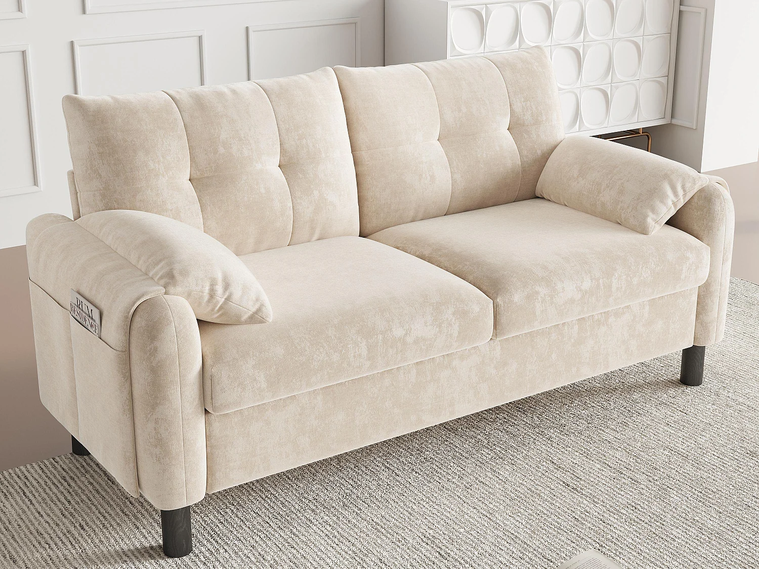 Canapé 2 places moderne 158x80x88,5cm - avec coussins épais - Tissu chenille - beige