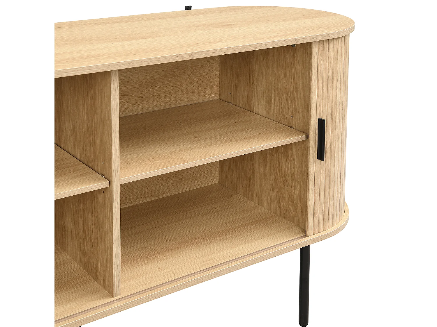 Buffet 140x40x78 cm - 1 porte coulissante - avec étagères - Pieds en fer - MDF - Naturel