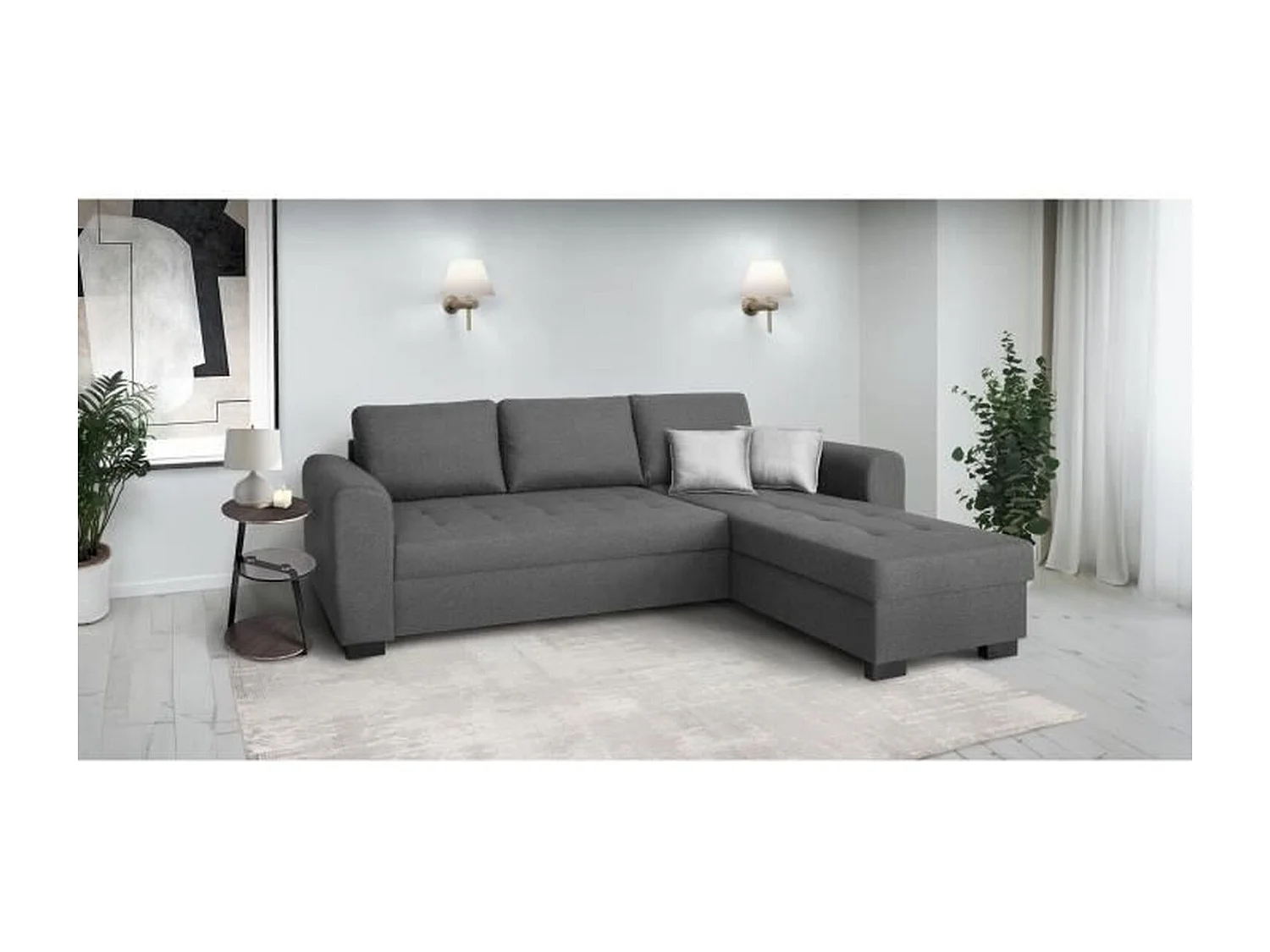 Canapé d'angle fixe réversible 4 places - Tissu Anthracite - 245 x 150 x 86 cm