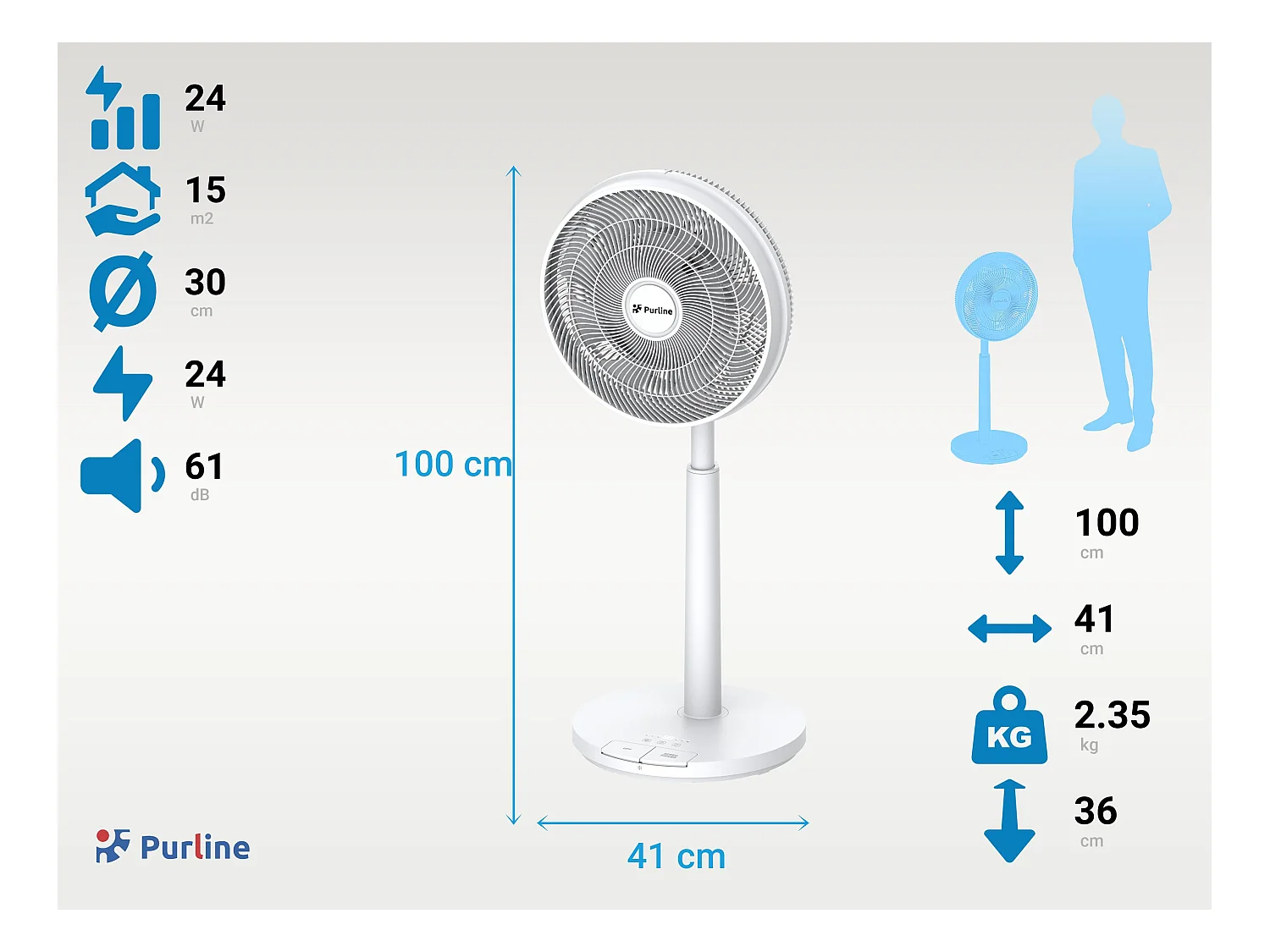 Ventilatore da pavimento CC con batteria e 9 pale