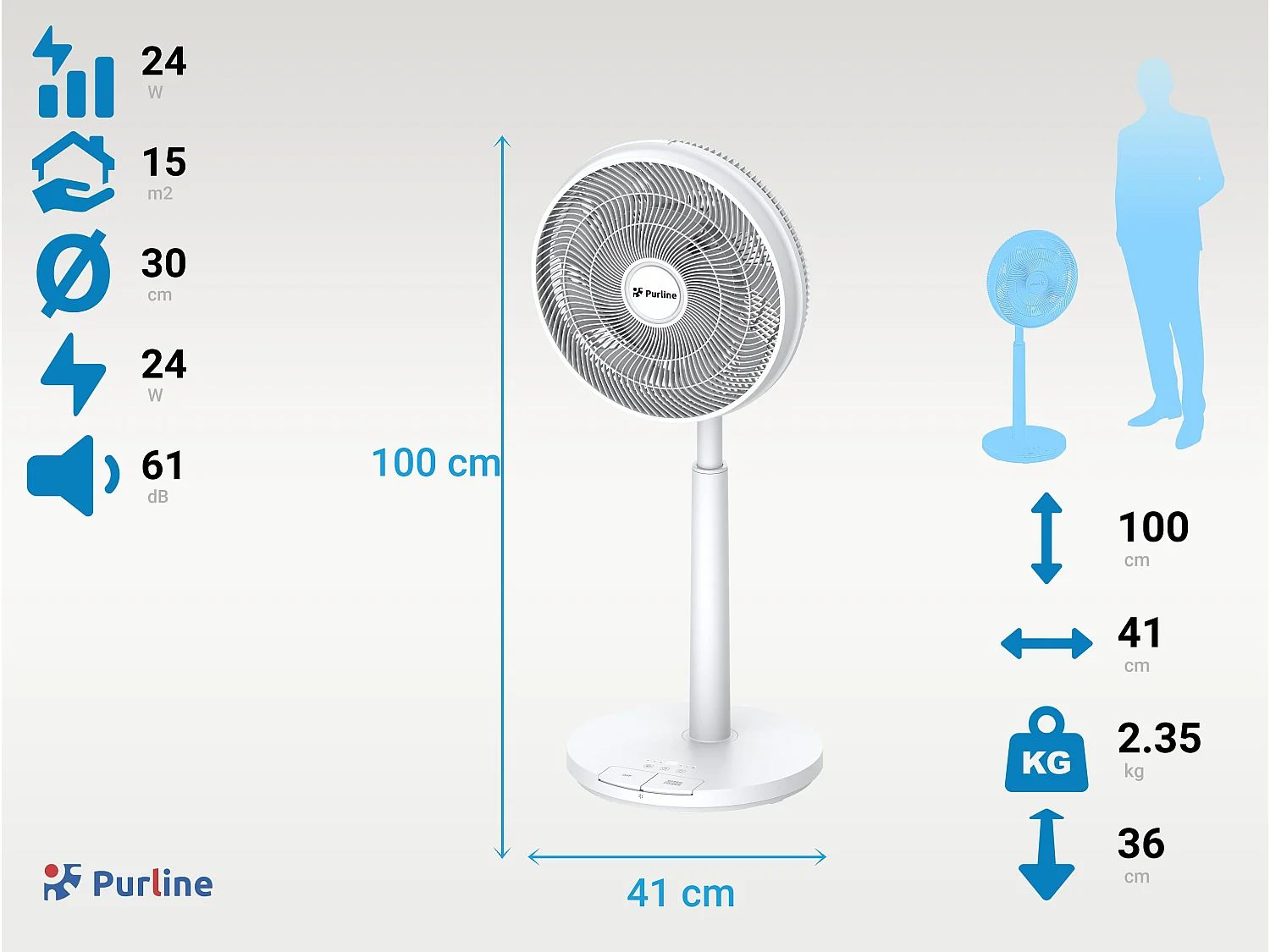 DC-vloerventilator met batterij en 9 bladen