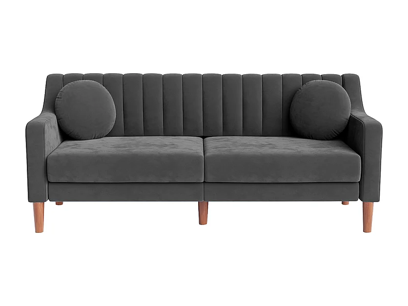 Canapé 3 places en velours - pieds en bois massif 19cm - avec 2 Coussins - 206x74x83cm - Gris