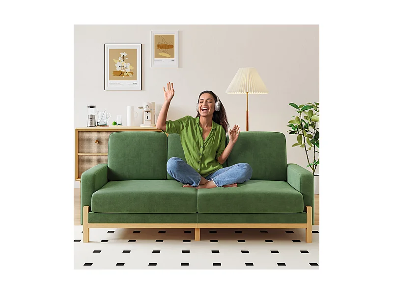 3-zits bank - massief houten frame - chenille stof - 220x80x88cm - Groen