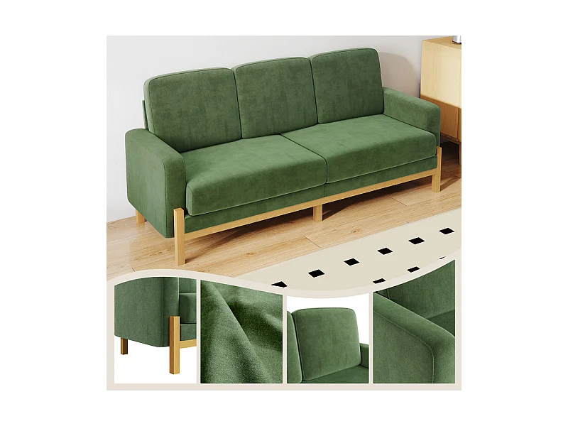3-zits bank - massief houten frame - chenille stof - 220x80x88cm - Groen