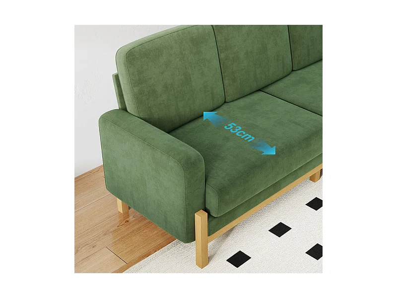 3-zits bank - massief houten frame - chenille stof - 220x80x88cm - Groen