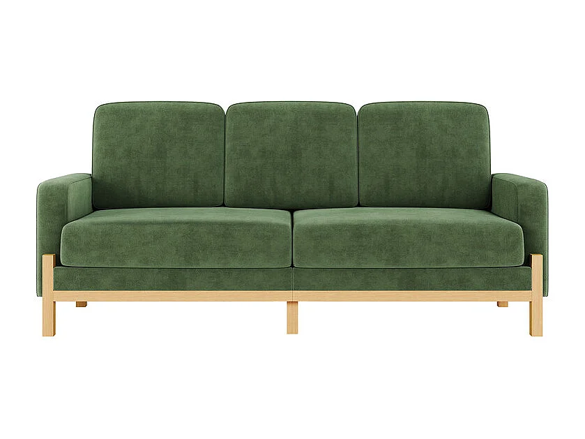 Canapé 3 places - cadre en bois massif - en tissu chenille - 220x80x88cm - Vert