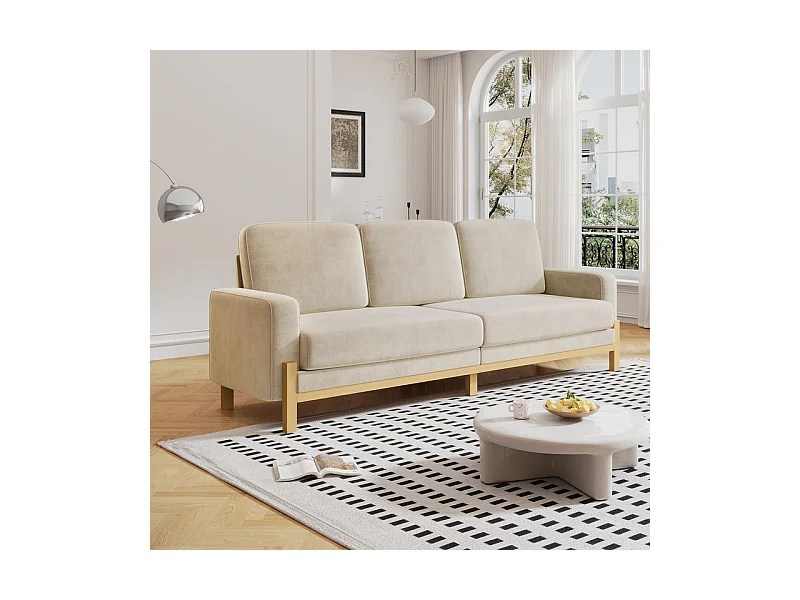 3-zits bank - massief houten frame - chenille stof - 220x80x88cm - Beige