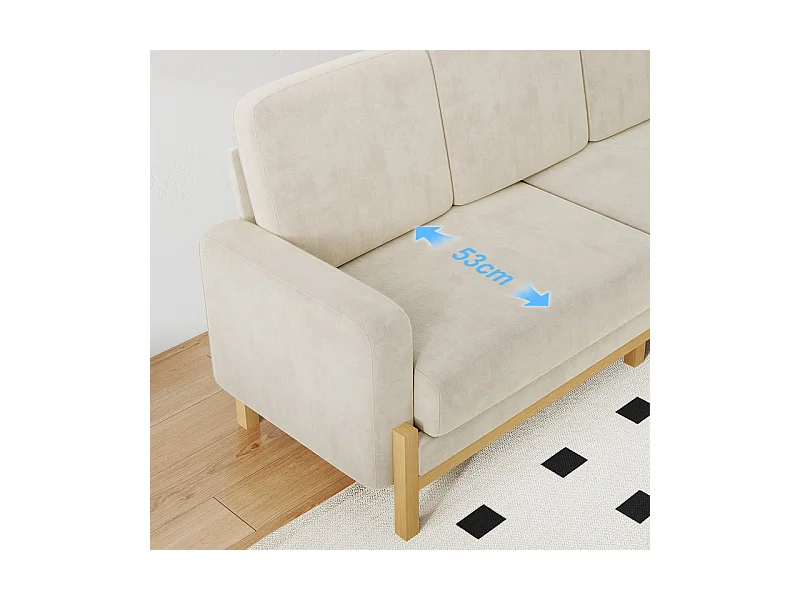 3-zits bank - massief houten frame - chenille stof - 220x80x88cm - Beige