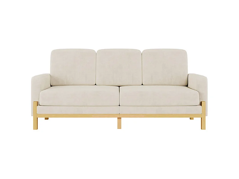 Canapé 3 places - cadre en bois massif - en tissu chenille - 220x80x88cm - Beige