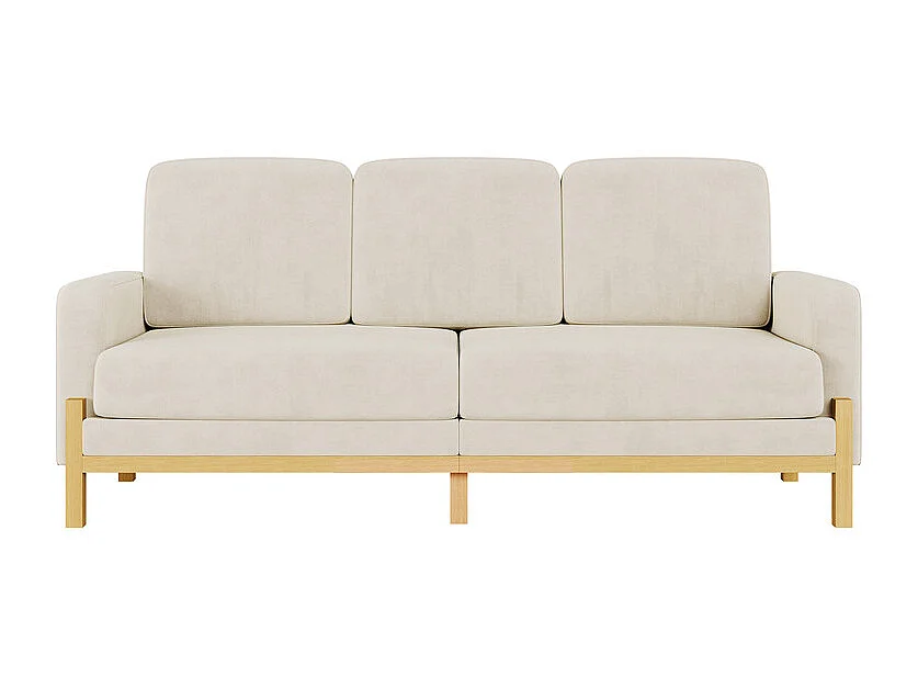 Canapé 3 places - cadre en bois massif - en tissu chenille - 220x80x88cm - Beige