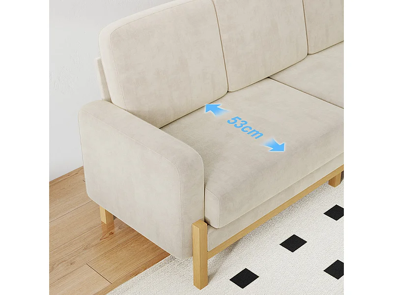 Canapé 3 places - cadre en bois massif - en tissu chenille - 220x80x88cm - Beige