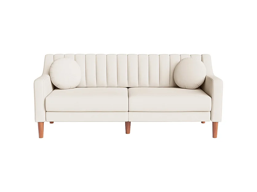 Canapé 3 places en velours - pieds en bois massif 19cm - avec 2 Coussins - 206x74x83cm - Beige