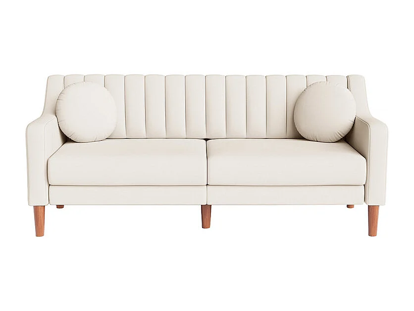 Canapé 3 places en velours - pieds en bois massif 19cm - avec 2 Coussins - 206x74x83cm - Beige