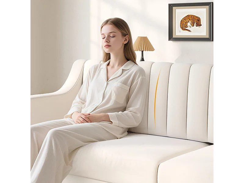 Canapé 3 places en velours - pieds en bois massif 19cm - avec 2 Coussins - 206x74x83cm - Beige