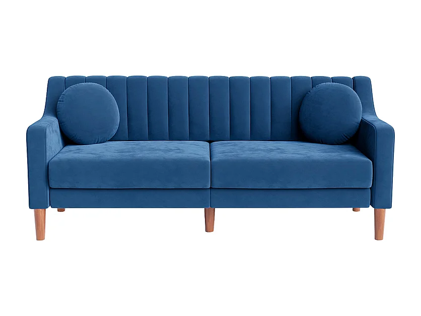 Canapé 3 places en velours - pieds en bois massif 19cm - avec 2 Coussins - 206x74x83cm - Bleu