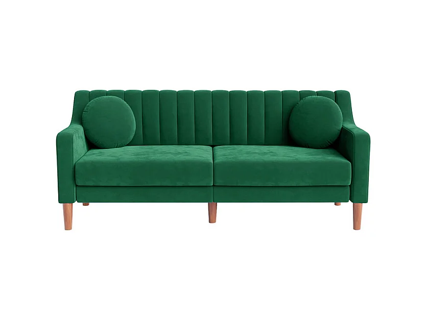 Canapé 3 places en velours - pieds en bois massif 19cm - avec 2 Coussins - 206x74x83cm - Vert