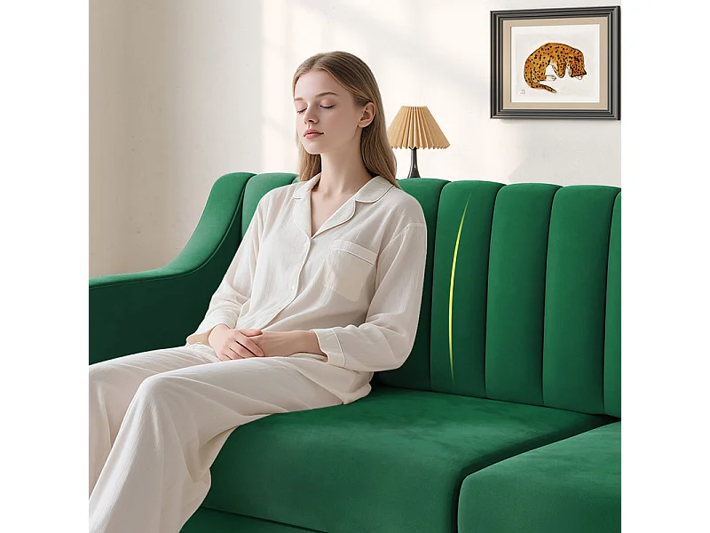 3-zits bank van fluweel - massief houten poten 19cm - met 2 kussens - 206x74x83cm - Groen