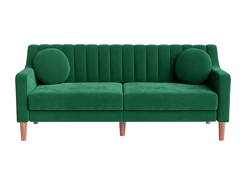 Canapé 3 places en velours - pieds en bois massif 19cm - avec 2 Coussins - 206x74x83cm - Vert