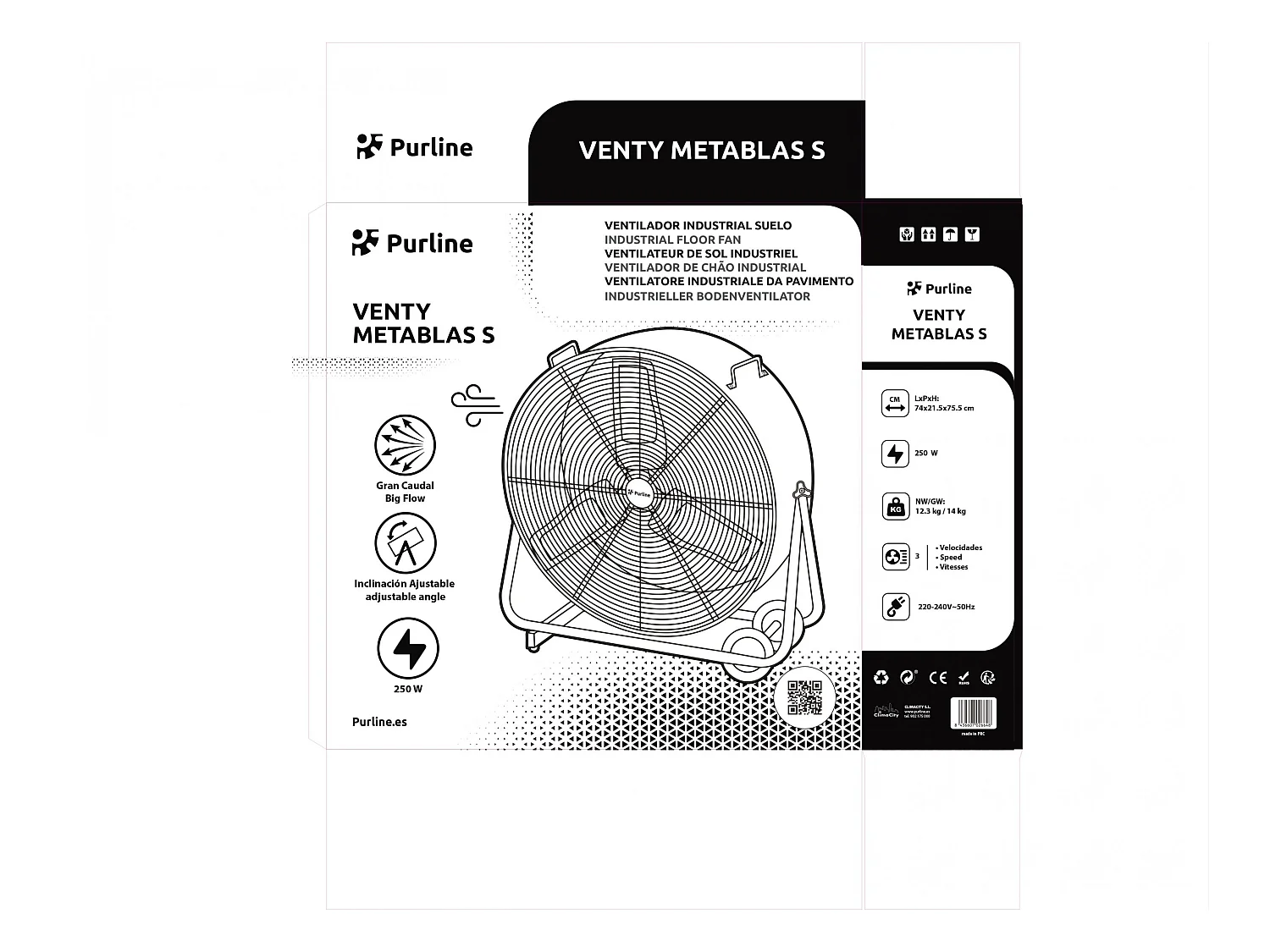 Ventilateur de sol industriel 250W avec pales en aluminium