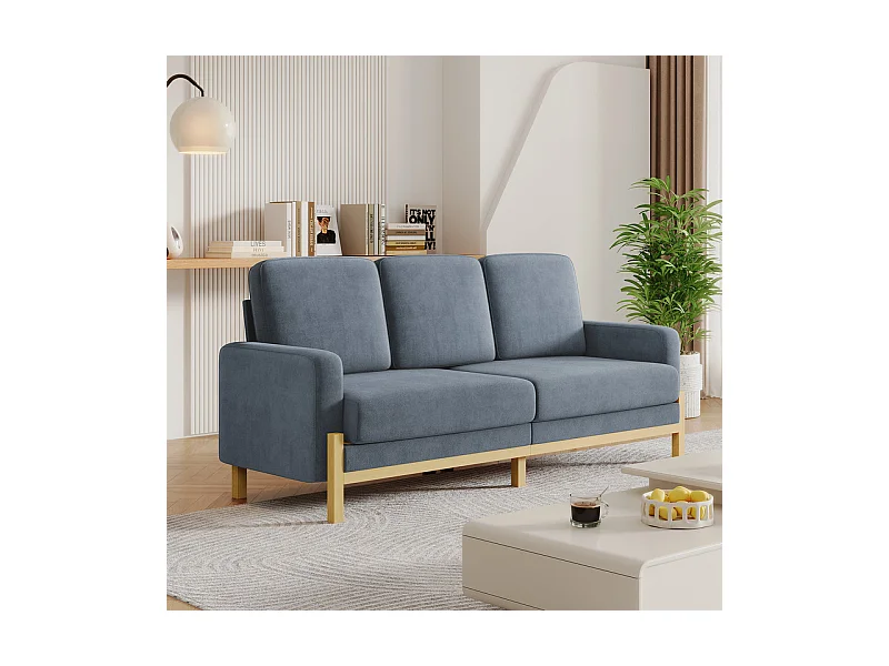 Sofá 3 lugares - estrutura de madeira maciça - tecido de pelúcia - 220x80x88cm - Cinza