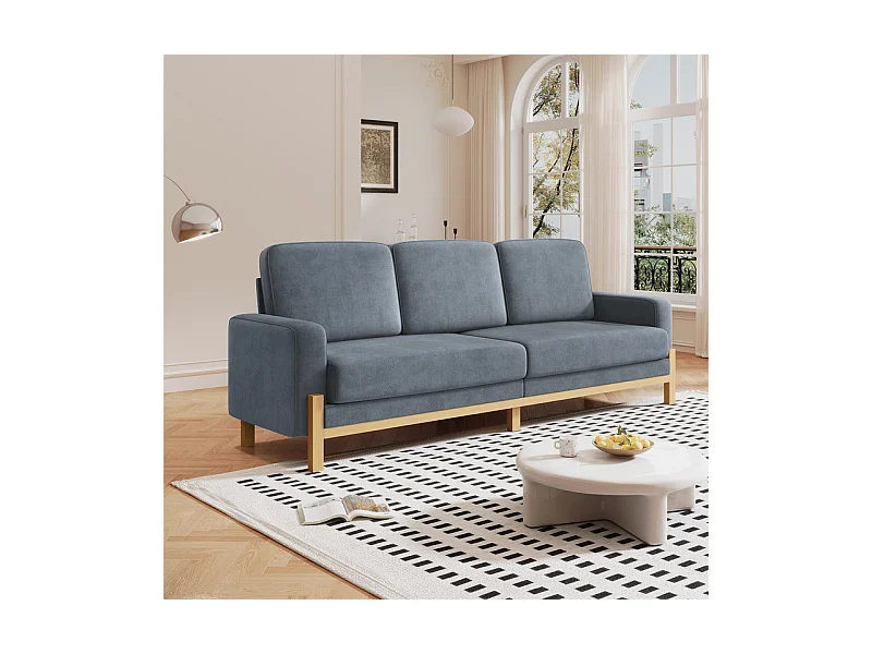 Sofá 3 lugares - estrutura de madeira maciça - tecido de pelúcia - 220x80x88cm - Cinza