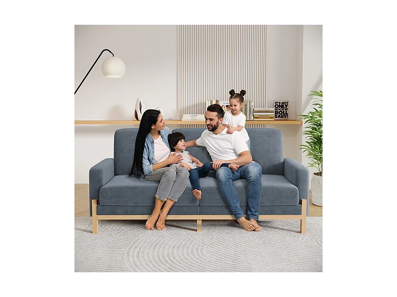 Canapé 3 places - cadre en bois massif - en tissu chenille - 220x80x88cm - Gris