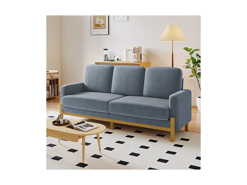 Canapé 3 places - cadre en bois massif - en tissu chenille - 220x80x88cm - Gris