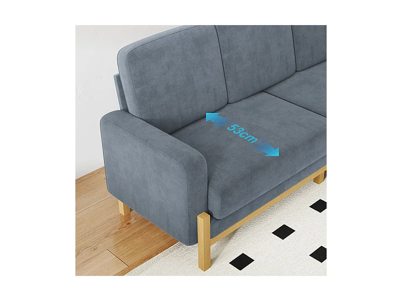 Canapé 3 places - cadre en bois massif - en tissu chenille - 220x80x88cm - Gris