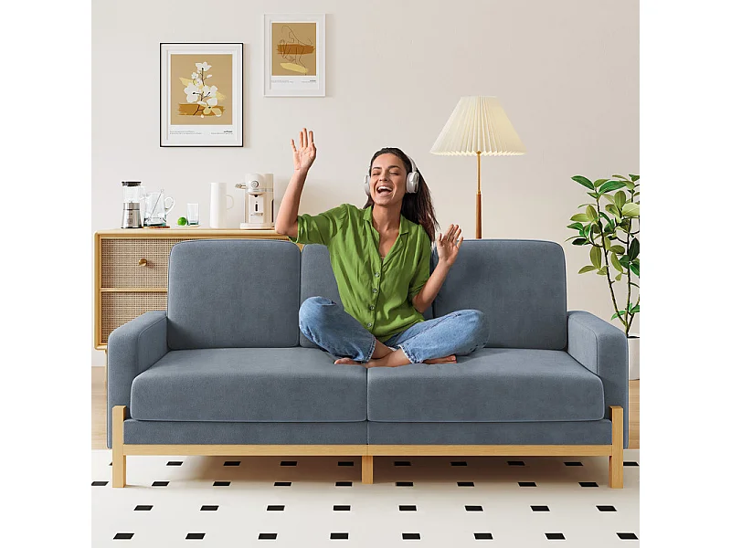 Canapé 3 places - cadre en bois massif - en tissu chenille - 220x80x88cm - Gris