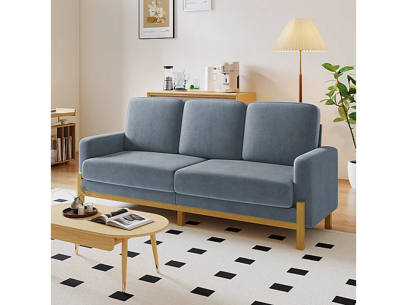 Canapé 3 places - cadre en bois massif - en tissu chenille - 220x80x88cm - Gris