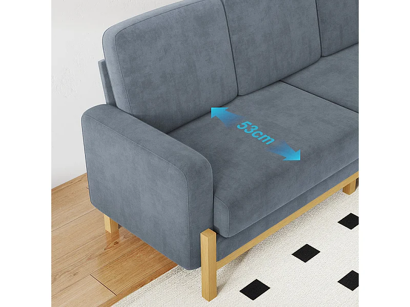 Canapé 3 places - cadre en bois massif - en tissu chenille - 220x80x88cm - Gris