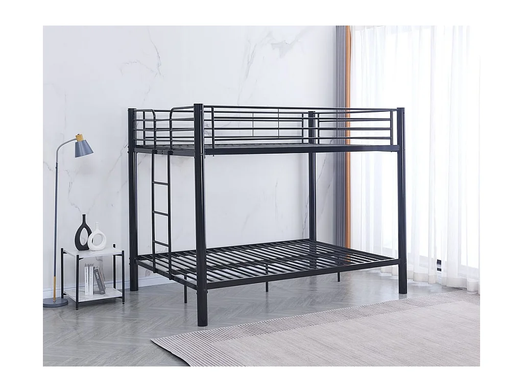 Pack Lit superposé en métal noir + matelas compris 4 places 2+2 COLOSSE 140x190 cm sommier inclus